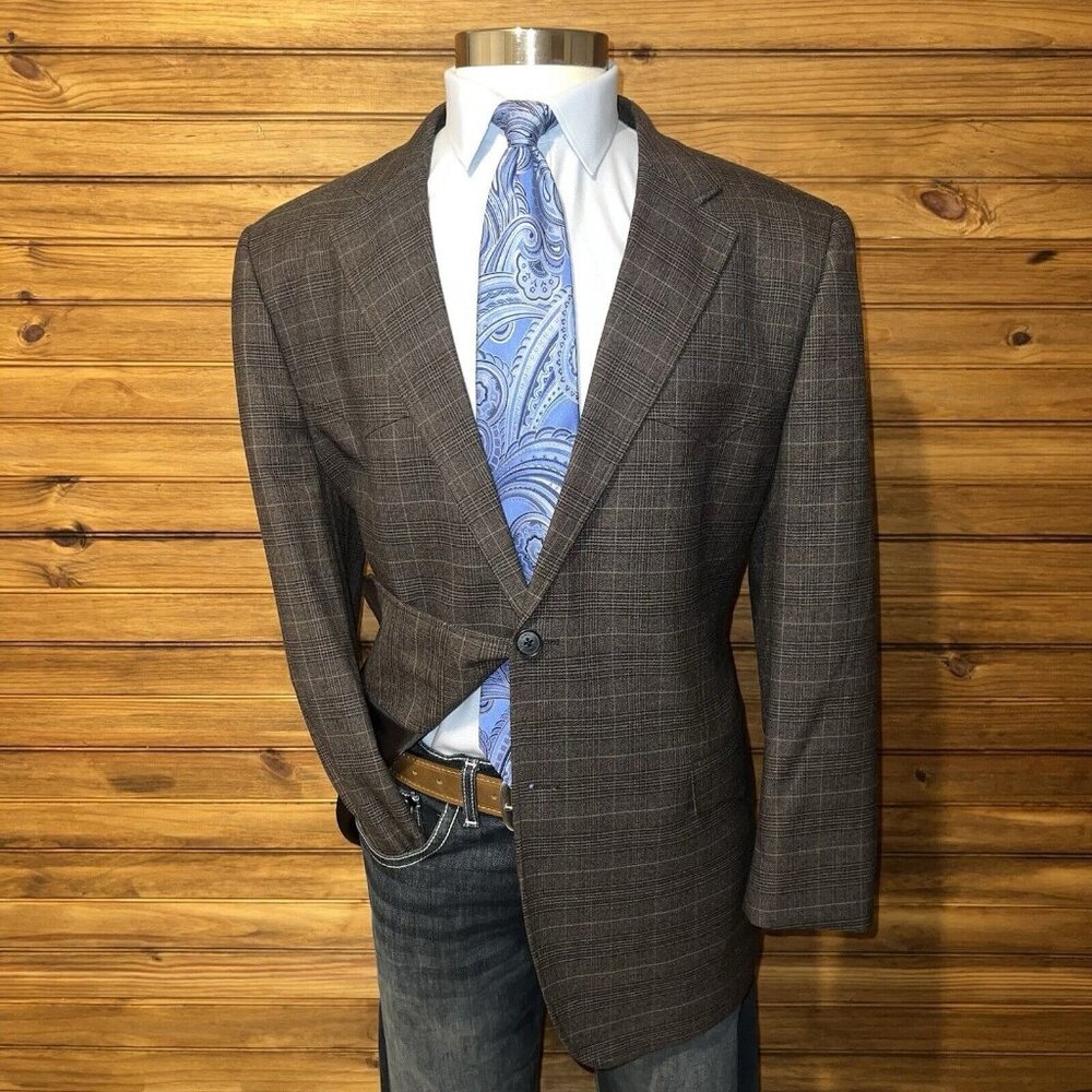 Cody James The Kentucky Western Sport Coat Casual Jacket Size 44R Plaid Brown